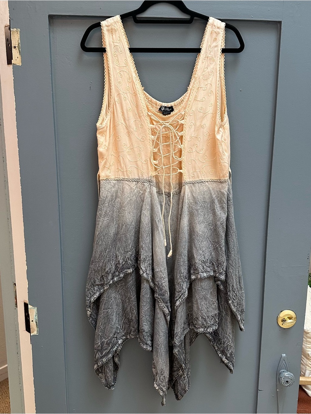 Vintage Flower Boho Lace-Up Dip-Dye Sleeveless Dress - peach and Gray